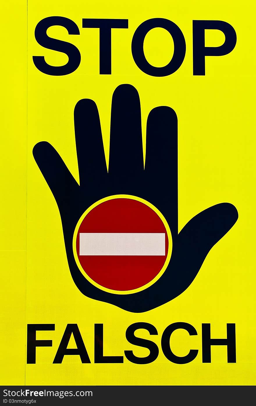 No entry roadsign on highway with hand symbol in german. No entry roadsign on highway with hand symbol in german.