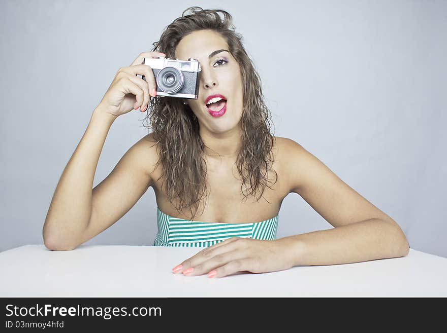 Woman Whit Old Camera