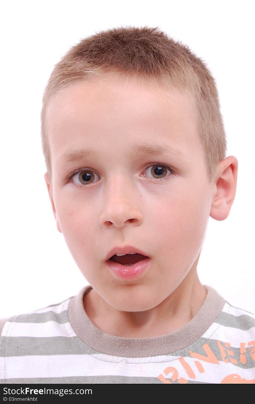 Portrait of a frightened little boy, isolated on white. Portrait of a frightened little boy, isolated on white