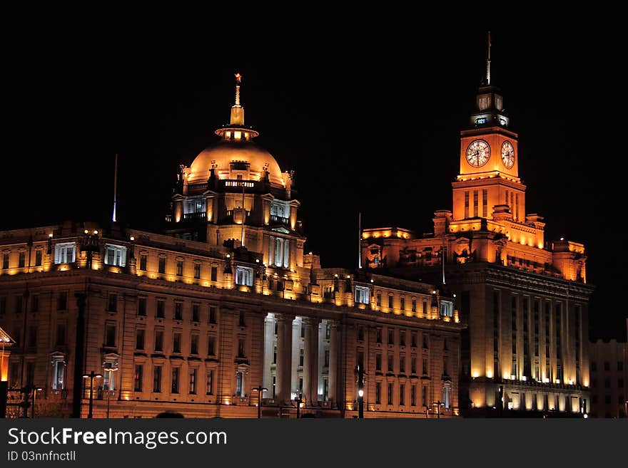 Night view of Shanghai, China modern buildings, famous wantan. Night view of Shanghai, China modern buildings, famous wantan