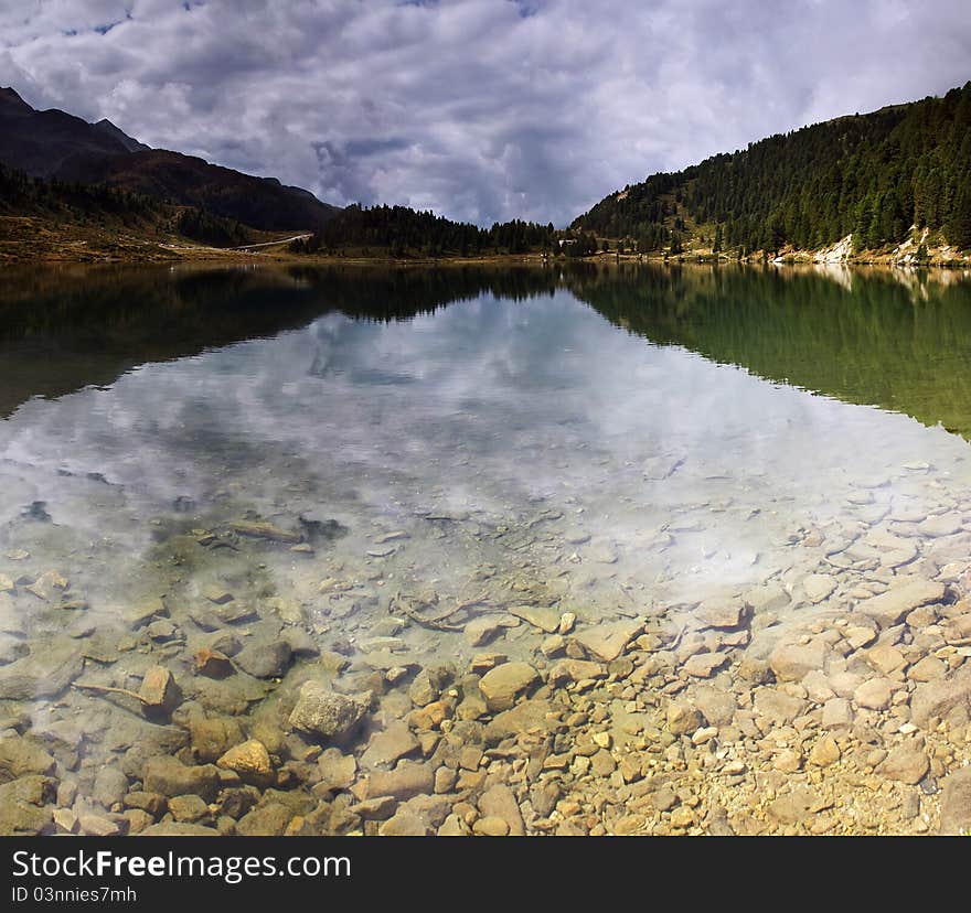 Panoramic view of lake in Austrian Alps, Tirol. Panoramic view of lake in Austrian Alps, Tirol