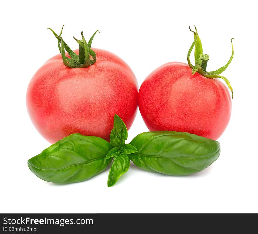 Two Ripe Tomatoes And Basil