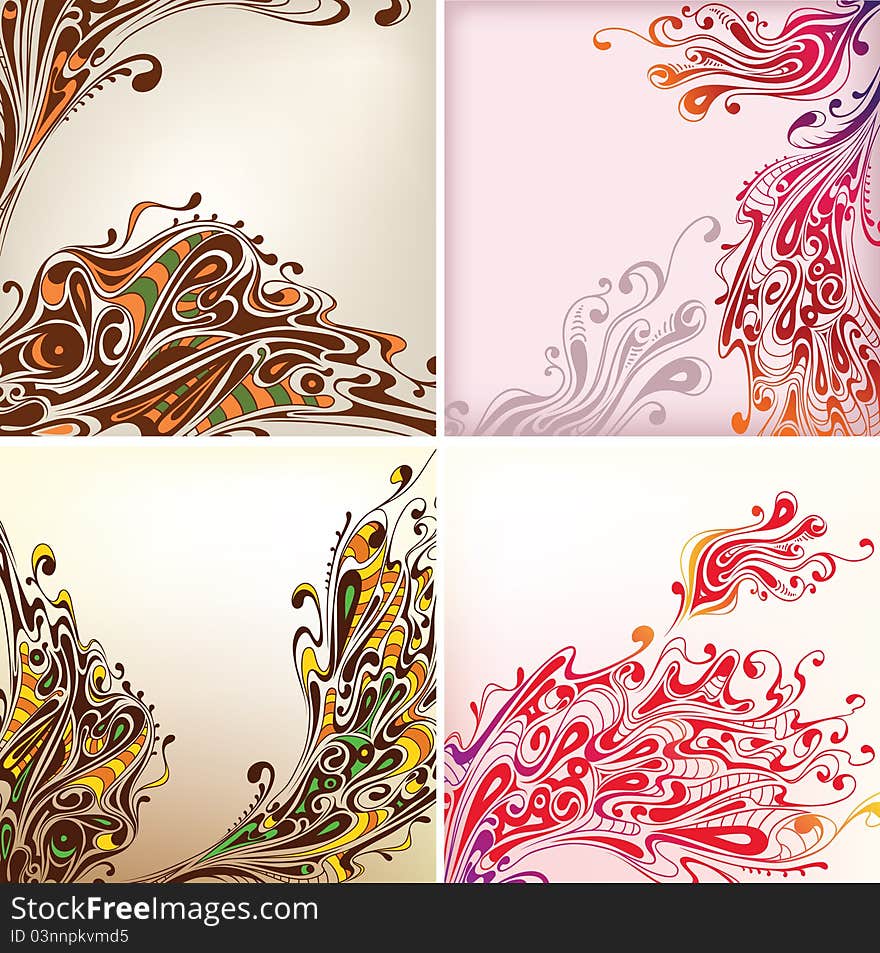 Set of seamless background with decorative flowers