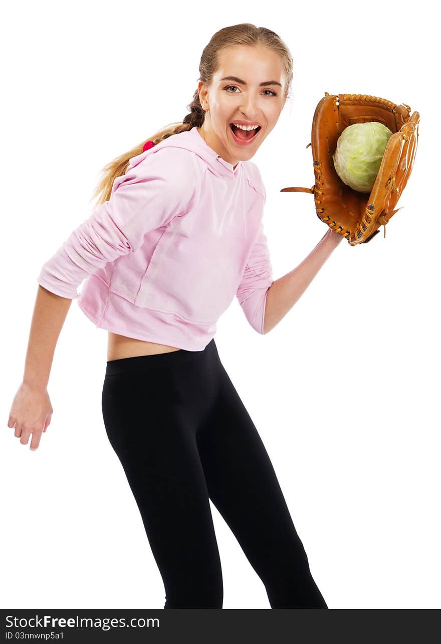 Young Woman Holding A Cabbage