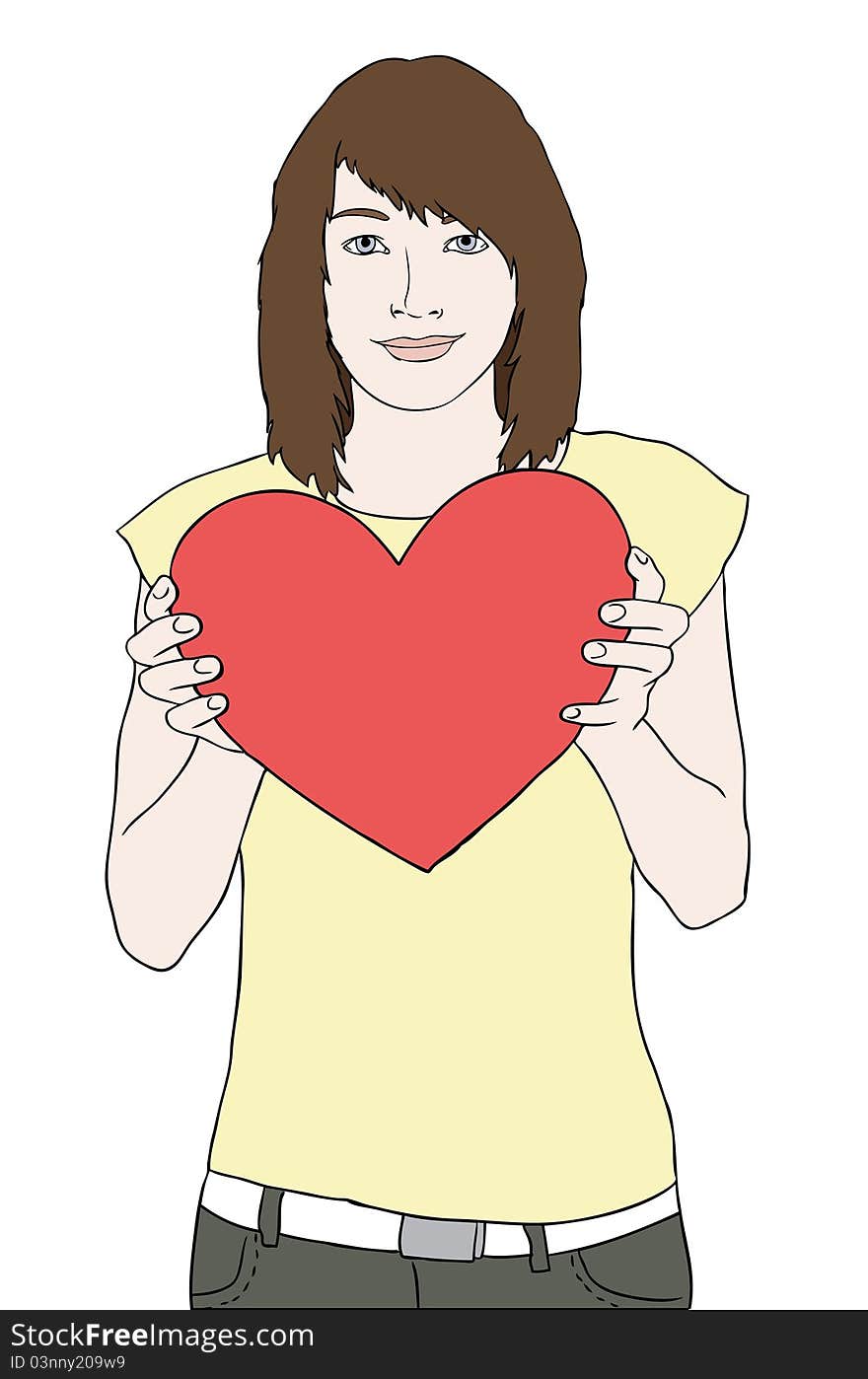 Girl Holding Red Heart And Smiling