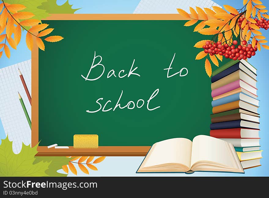 School autumn background with blackboard