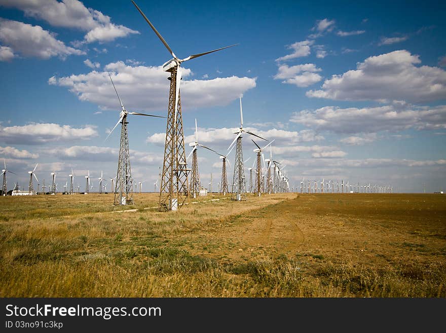 Wind turbines farm in Crimea, Ukraine