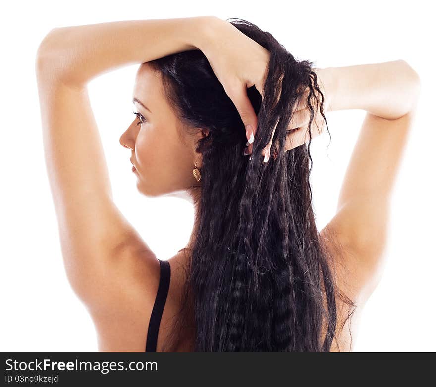 Beautiful brunette against white background