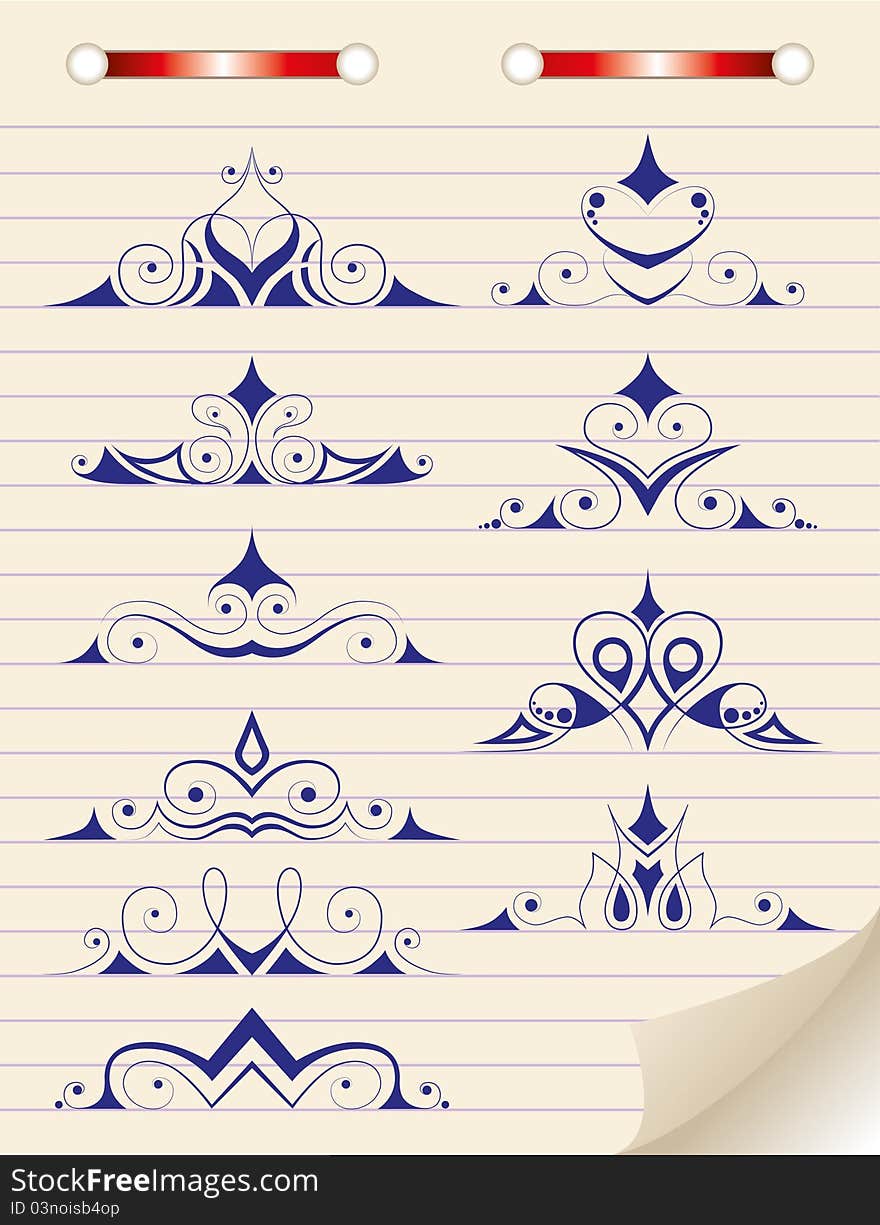 Set of calligraphical vignettes on an old sheet of paper