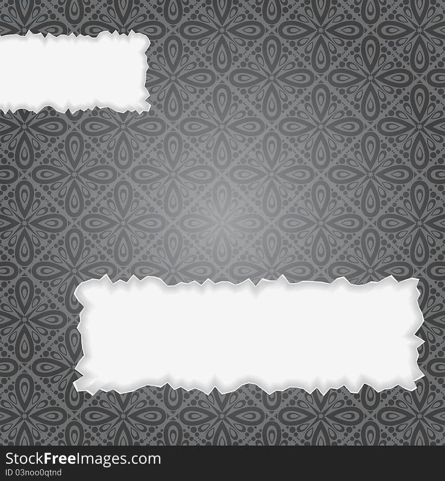 Grey vintage background with patterns and paper