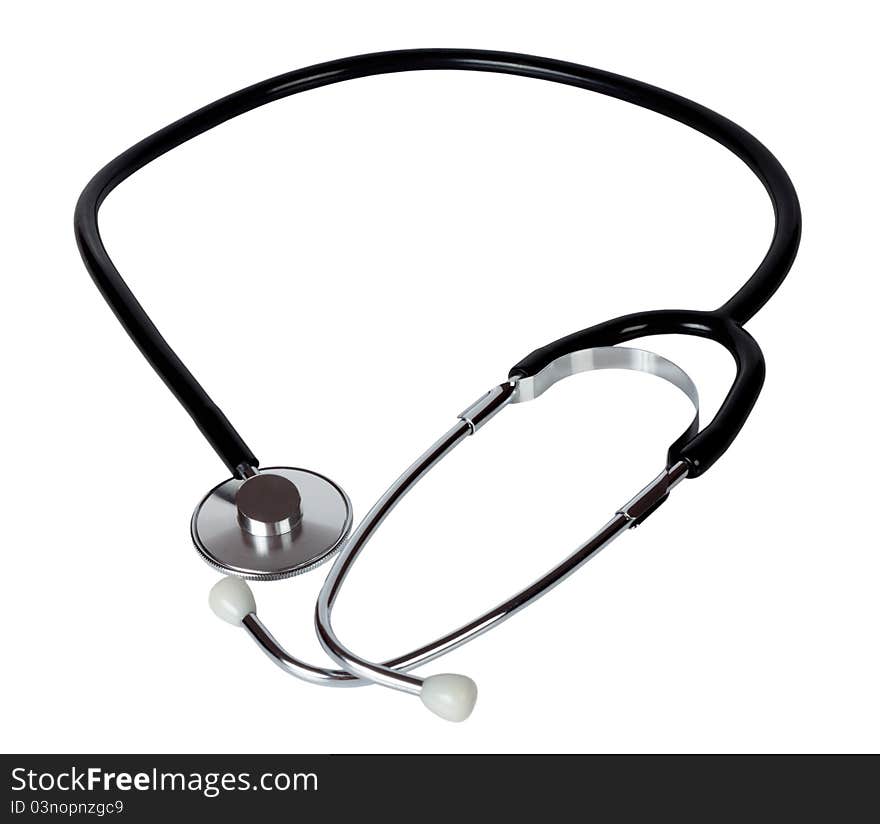 Chrome medical stethoscope isolated on a white background. Chrome medical stethoscope isolated on a white background