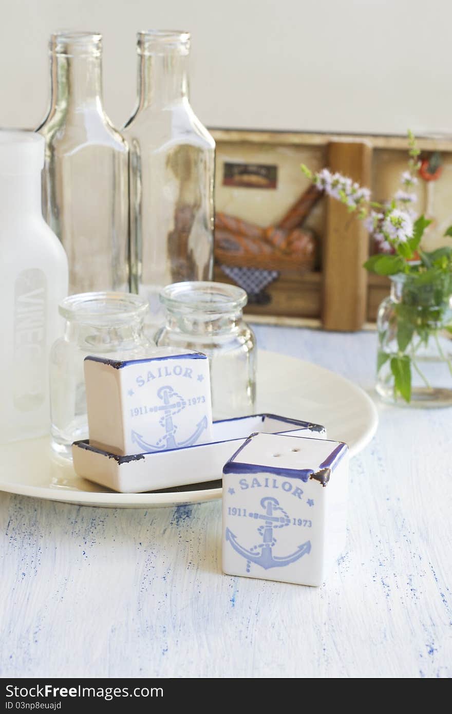 Composition with tableware on a kitchen. Composition with tableware on a kitchen