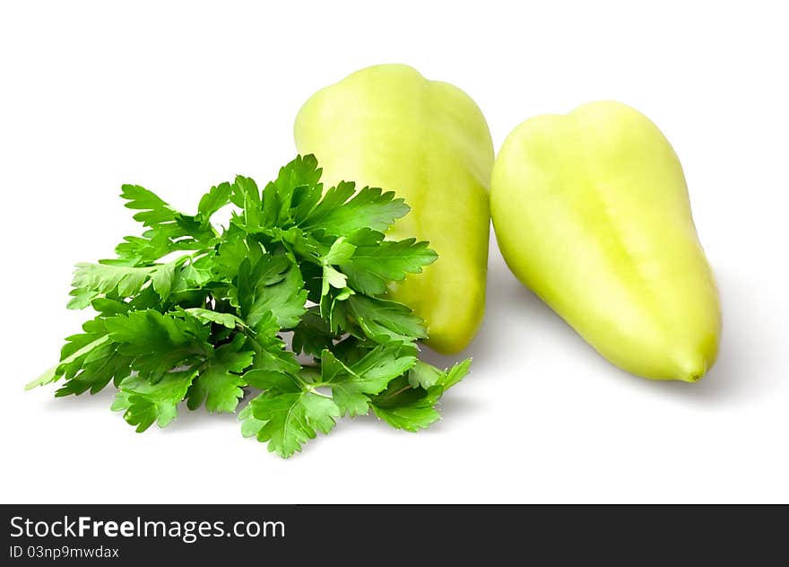 Pepper and parsley isolated on white background