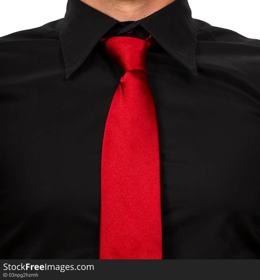 Young businessman with red tie on white background. Young businessman with red tie on white background