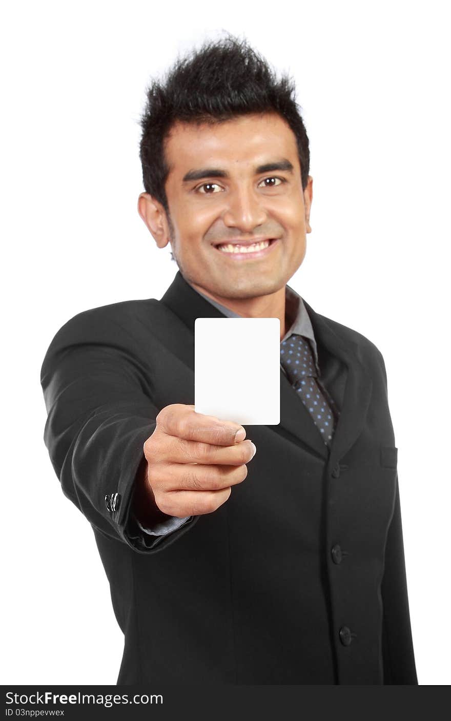 Blank business card presented by a businessman