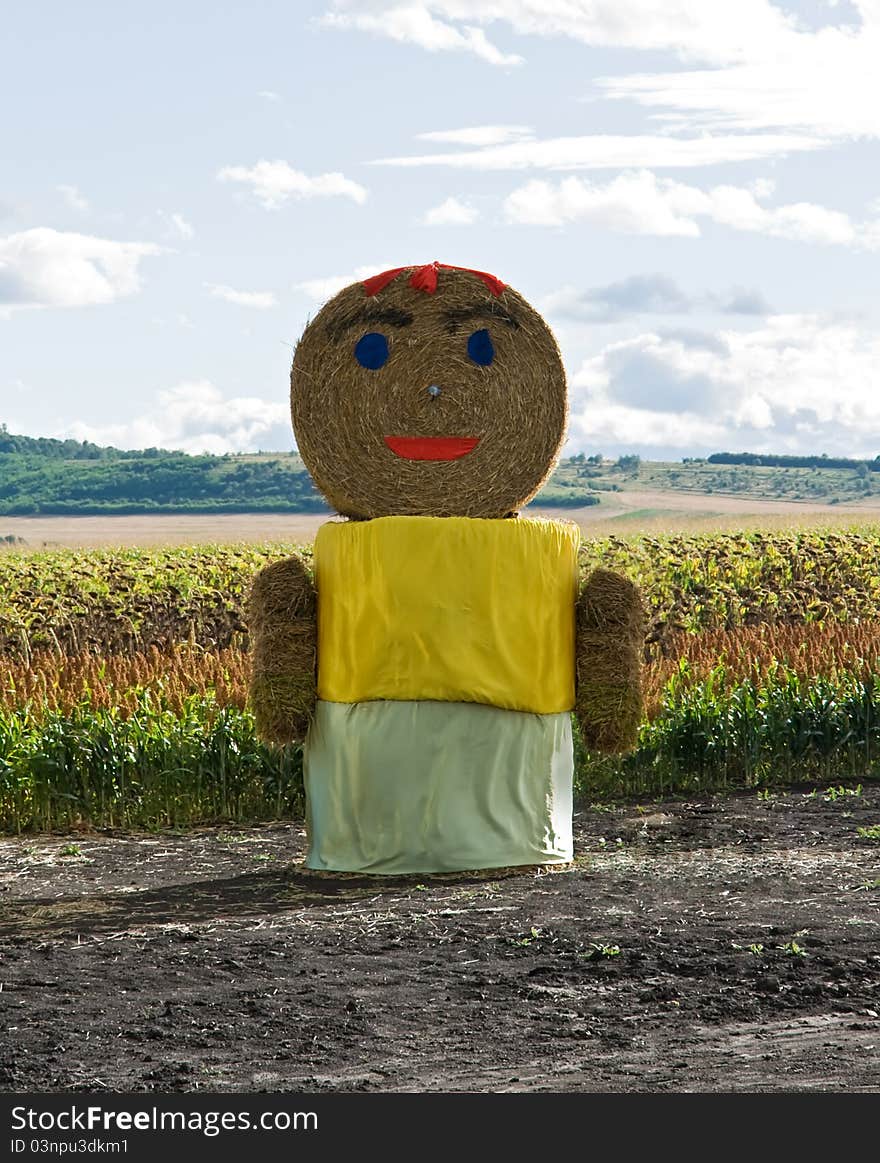 Straw Woman Staying On The Field