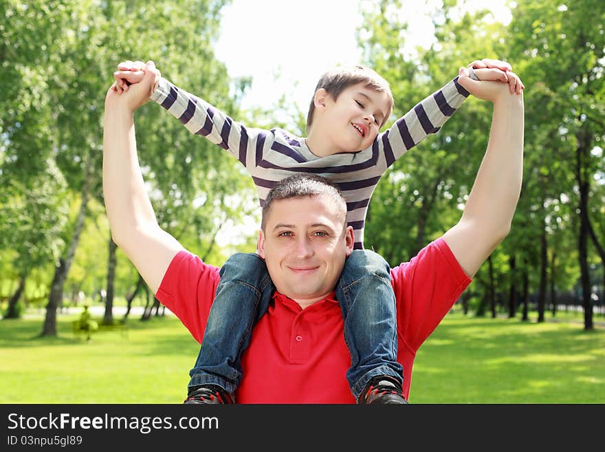 Father with his son in the park