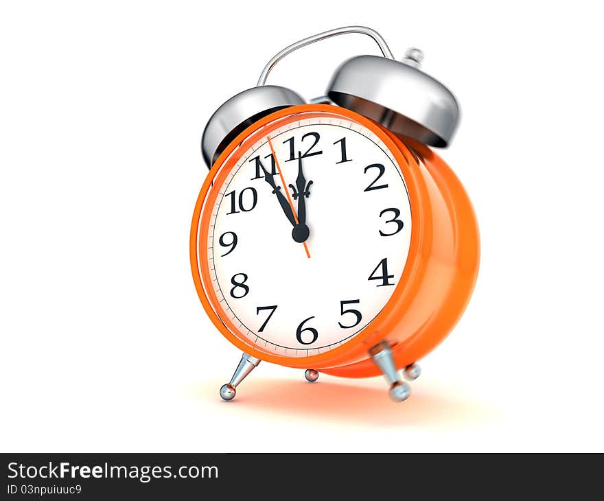 High resolution 3d render of an ringing alarm clock in  retro style isolated on white. Five minutes to midnight. High resolution 3d render of an ringing alarm clock in  retro style isolated on white. Five minutes to midnight