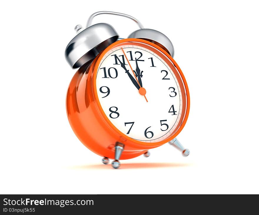 High resolution 3d render of an ringing alarm clock in retro style isolated on white. Five minutes to midnight. High resolution 3d render of an ringing alarm clock in retro style isolated on white. Five minutes to midnight