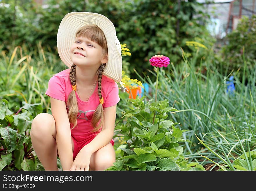 Girl gardening in the summer