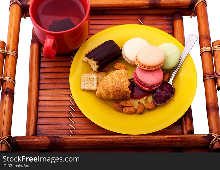 Morning breakfast on the wooden tray