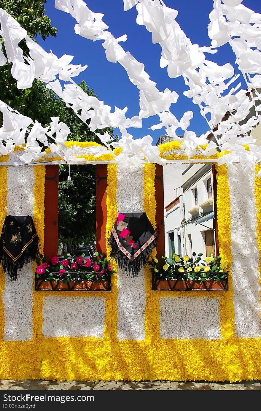 Flowery streets, Redondo village, Portugal.