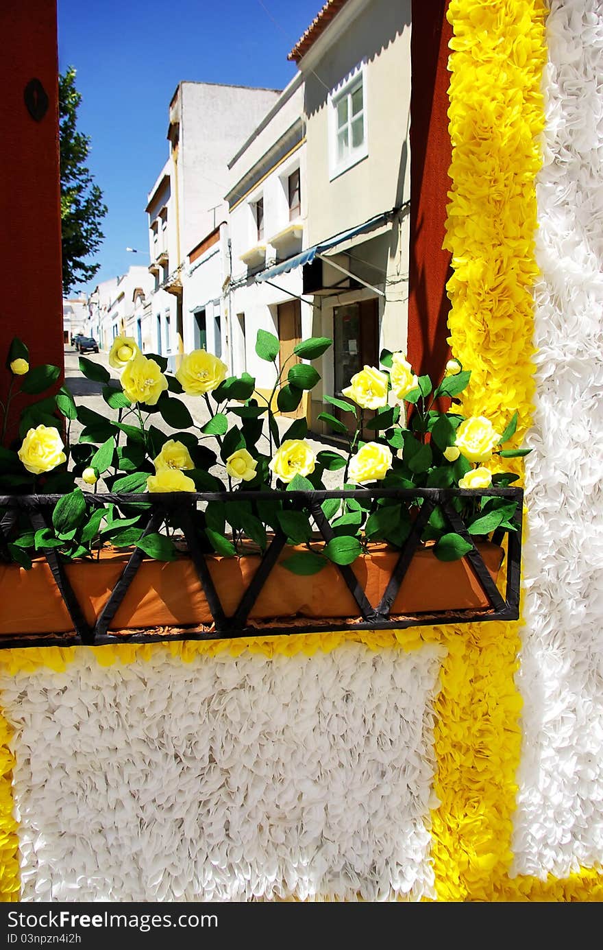 Flowery streets, Redondo village, Portugal.