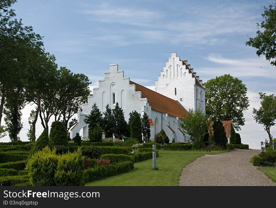 Landscape with typical white church on Funen