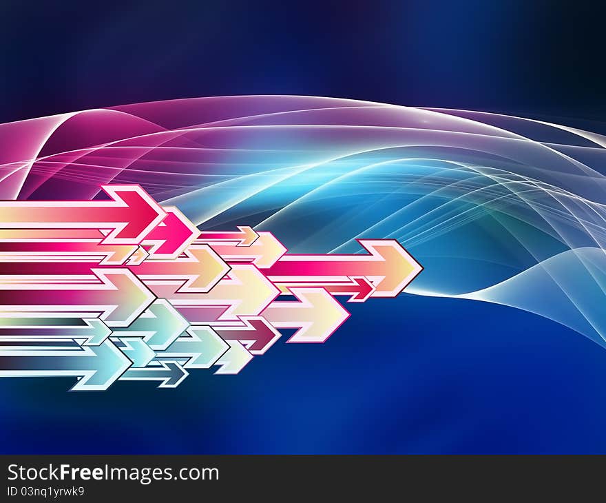 Interplay of abstract graceful waves and arrows on the subject of directional flow, communication and data transfer. Interplay of abstract graceful waves and arrows on the subject of directional flow, communication and data transfer