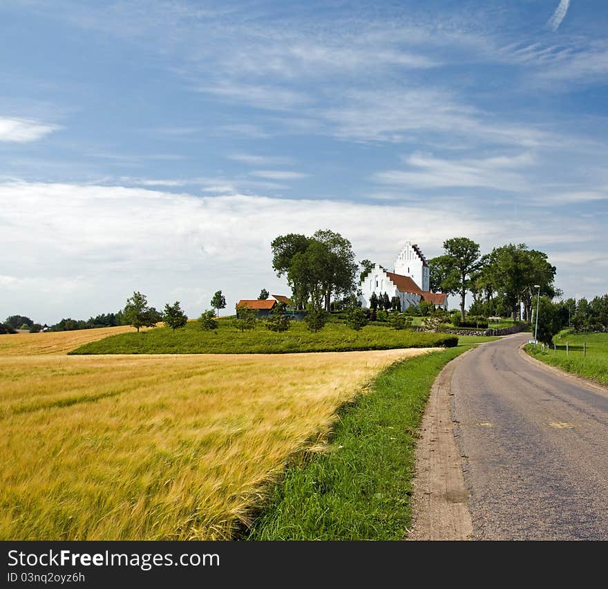 Landscape with typical church on Funen