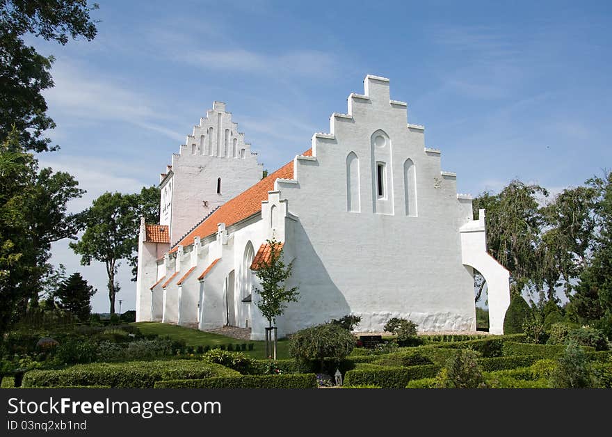 Landscape with typical white church on Funen