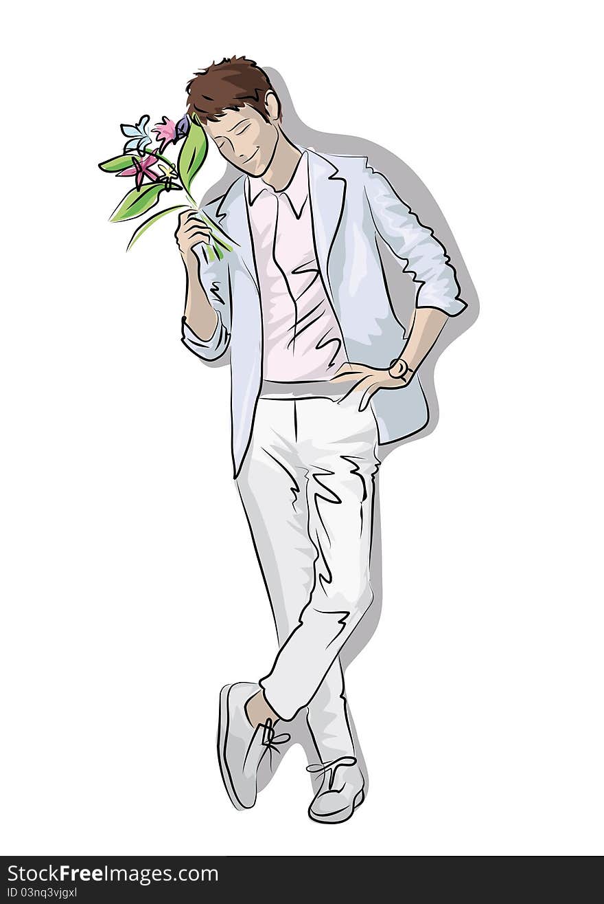 Man With A Bouquet Of Flowers