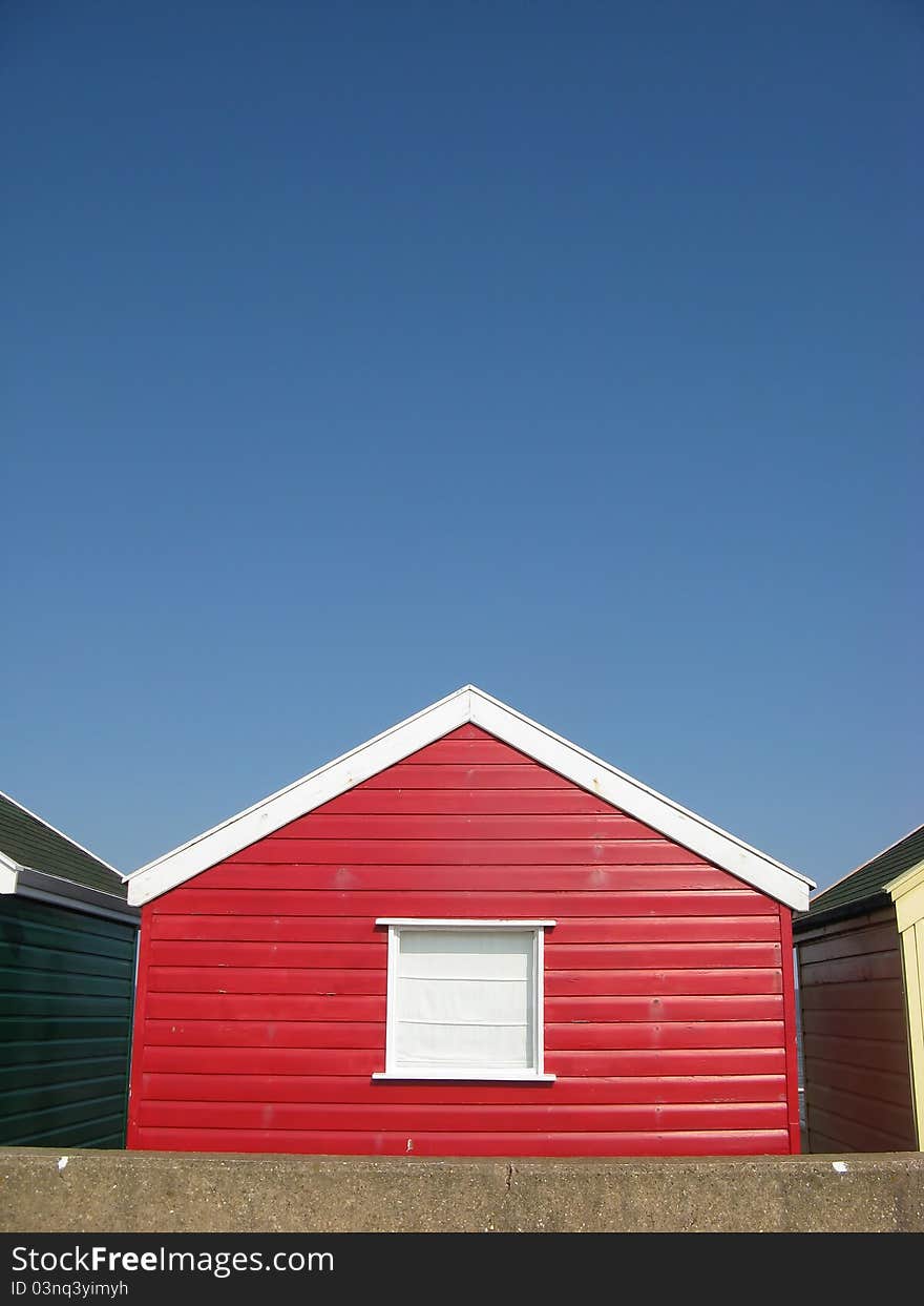 Red beach hut in Suffolk