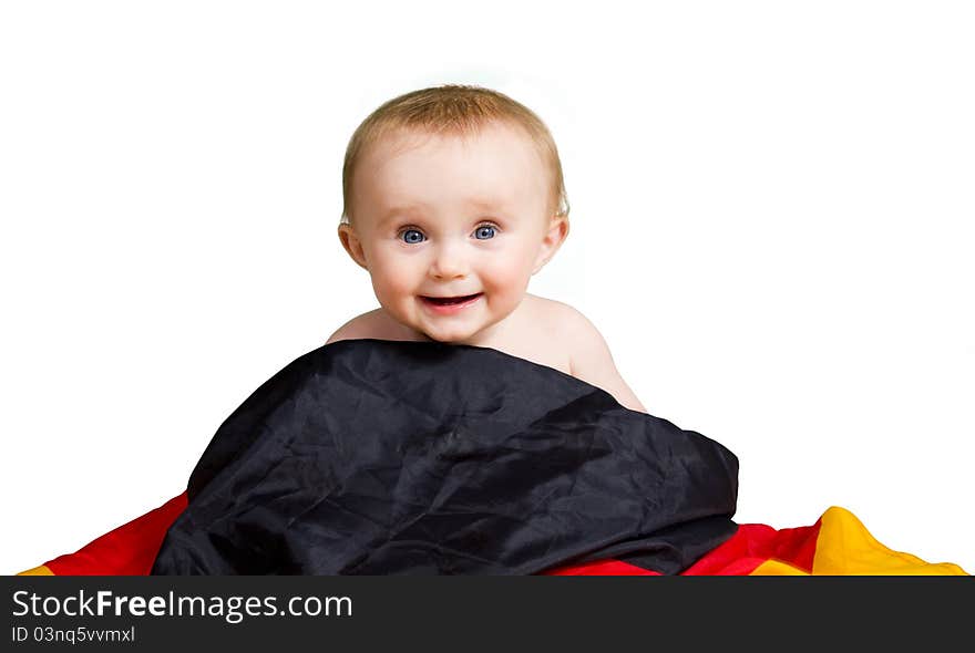 Smiling baby with a german flag. Smiling baby with a german flag