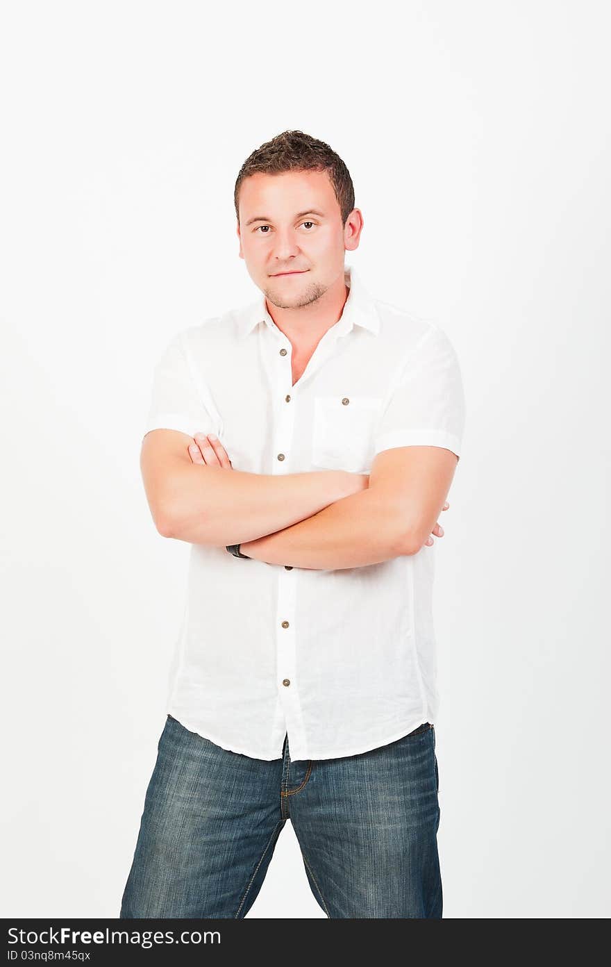 Portrait of happy smiling man, isolated on white