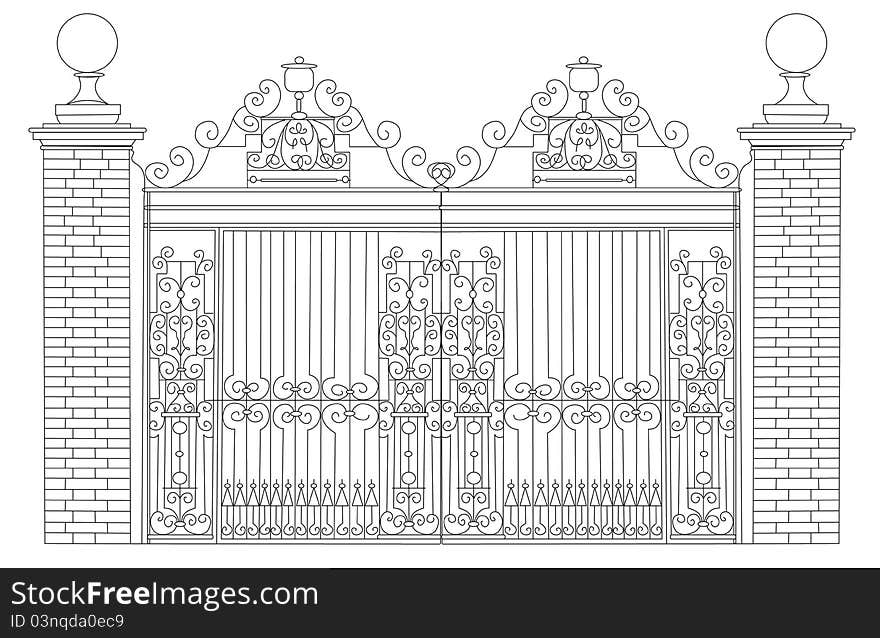 Beautiful black ornate gate on a white backdrop. Beautiful black ornate gate on a white backdrop