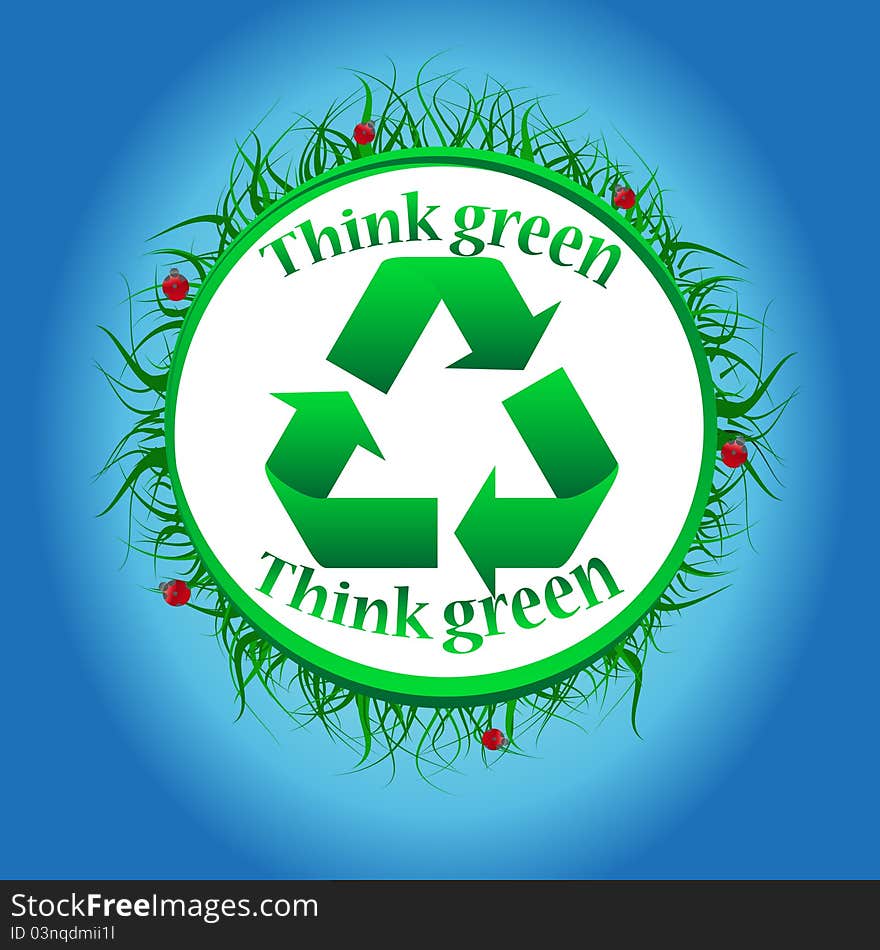 Vector Green Think green Label on blue background