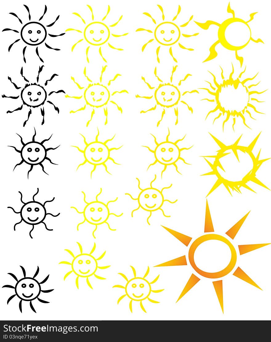 Set of different suns for comic books. Set of different suns for comic books