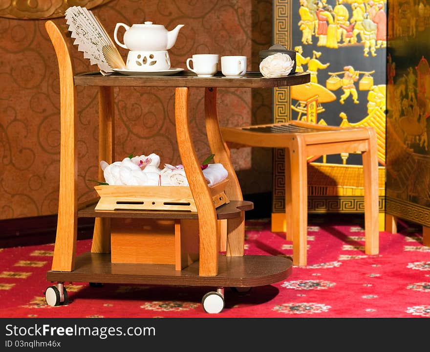 Interior of japanese or chinese restaurant in red tone. Interior of japanese or chinese restaurant in red tone