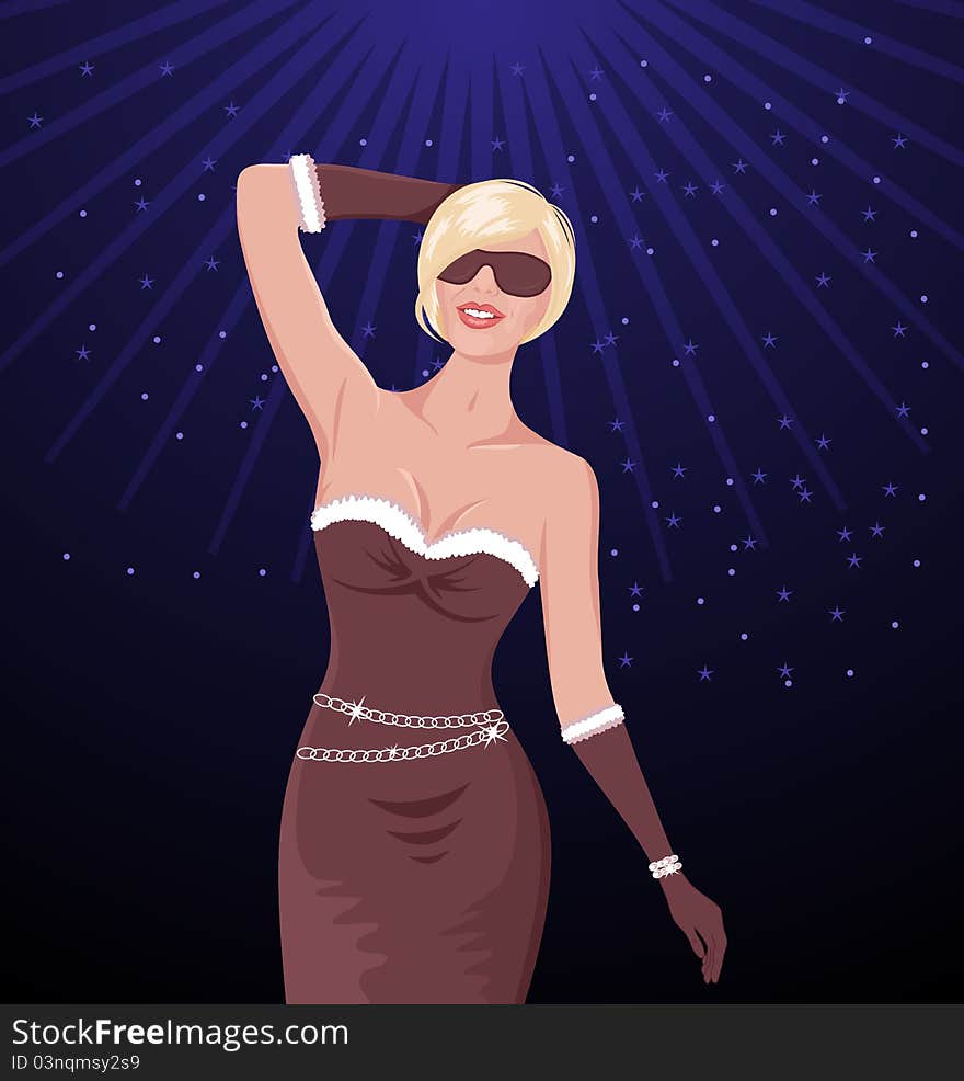 Illustration of christmas dance girl on disco party - vector. Illustration of christmas dance girl on disco party - vector