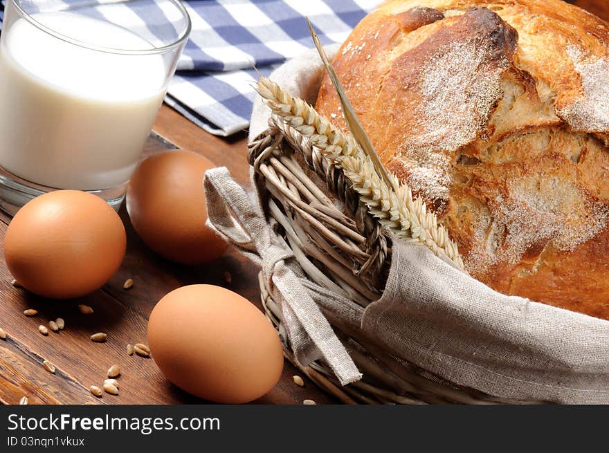 Set of traditional countryside breakfast on the wooden table