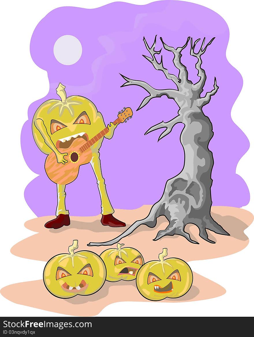 Pumpkins Playing Guitar