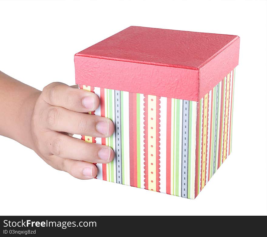 Gift in the hands of boys isolated on white background. Gift in the hands of boys isolated on white background