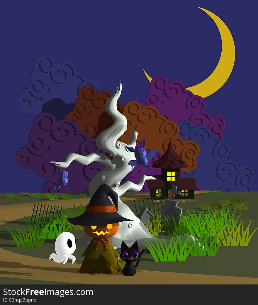 How are walking street at night in the haunted cemetery with bats and black cats jack o lantern. How are walking street at night in the haunted cemetery with bats and black cats jack o lantern.