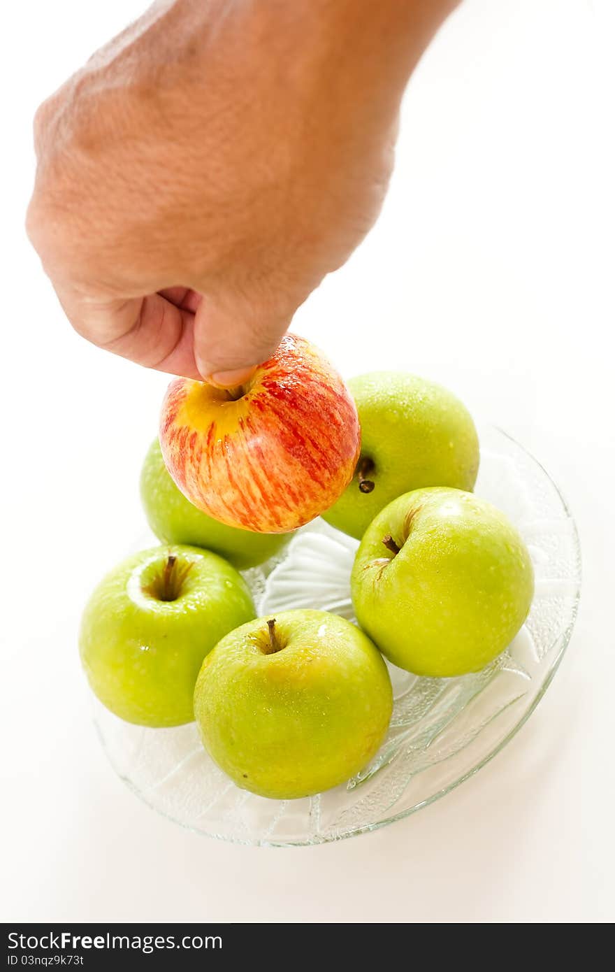 Red apple isolated from apple green