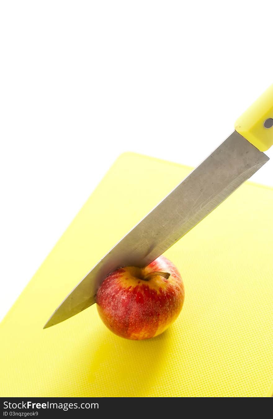 Cutting of the red apple with empty space