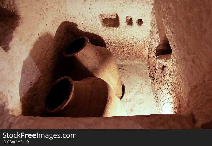 Ancient Roman era cave bath tub by humans