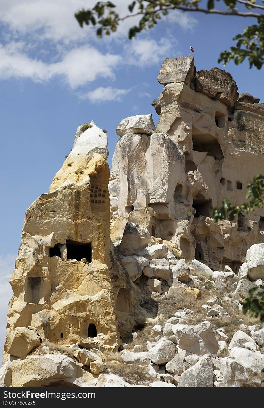 Close-up former cave home edge of Goreme Turkey