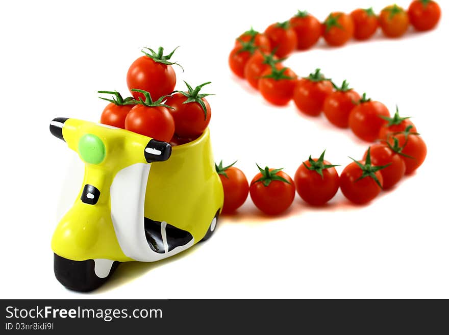 Tomatoes closeup in background white.