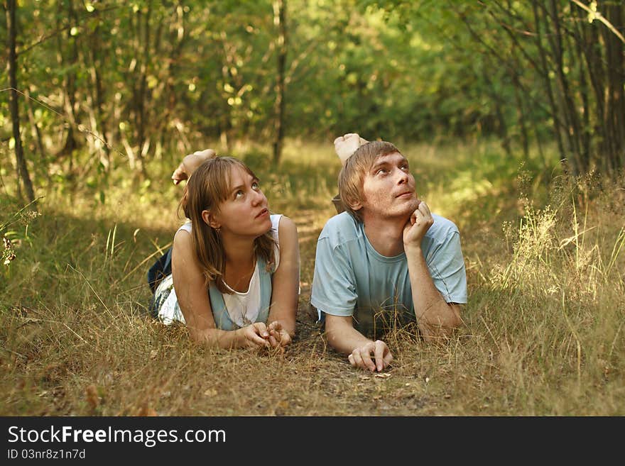 Couple dreaming in summer nature. Couple dreaming in summer nature